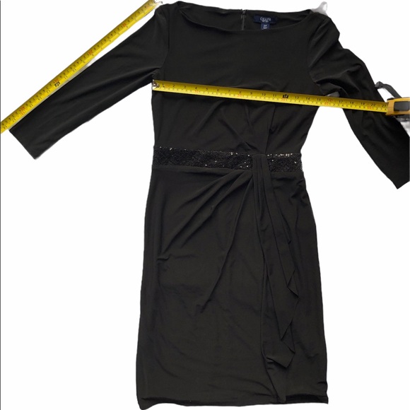 Chaps Little Black Form Fitting Dress With Sequin Belt Drapey Detail Size Small - Picture 9 of 16